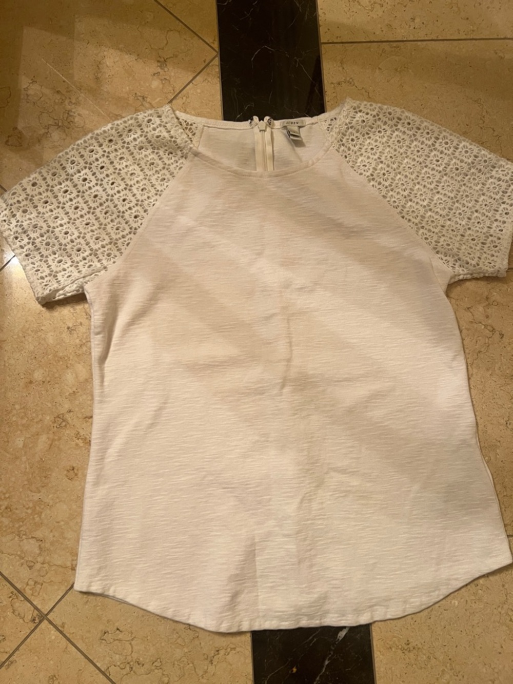 J. Crew Cream Lace Sleeve Top